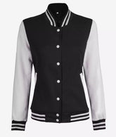 Women's White and Black Varsity Jacket Baseball Bomber Style