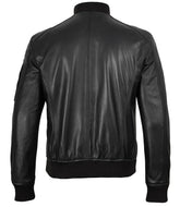 Men's Black Real Leather Bomber Jacket - Minimalist Design