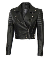 Vortex Crop Women's Asymmetric Black Leather Outerwear