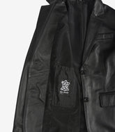 Women's Black Leather Blazer with Two Buttons and Notch Lapel