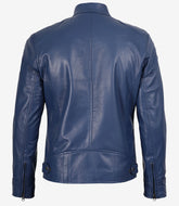 Men's Classic Blue Biker Leather Jacket