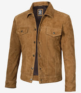 Men's Tan Suede Trucker-Style Jacket