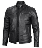 Mens Black Café Motoline Leather Jacket