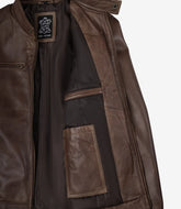 Dodge Men's Waxed Chocolate Brown Biker Leather Jacket