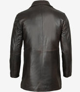 Men's Tall Dark Brown Leather Coat in Vintage 3/4 Length