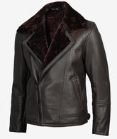 Men's Dark Brown Asymmetrical Moto Jacket – Shearling Lined