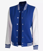 Women's White & Royal Blue Varsity Jacket - Baseball Bomber Style
