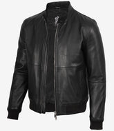 Men's Classic Black Leather Bomber Jacket