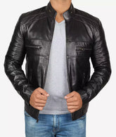 Men's Tall Black Leather Jacket in Biker Style