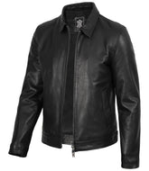 Men's Classic Harrington Jacket Tailored in Black Leather