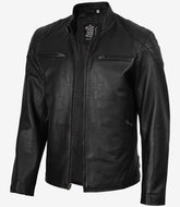 Men's Black Biker Jacket Made from Real Leather