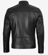 Men's Biker Style Leather Jacket in Black Lambskin