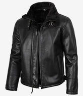 Men's Black Shearling Leather Jacket - B3 Bomber Style