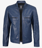 Men's Blue Leather Biker Jacket