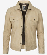 Men's Camel Suede Trucker Jacket in Classic Style
