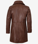 Men's Cognac Real Leather Coat Cut in 3/4 Length