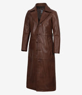 Men's Full-Length Cognac Leather Duster Coat