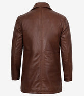 Men's Cognac Button-Down Real Leather Car Coat