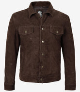 Men's Dark Brown Suede Trucker Leather Jacket