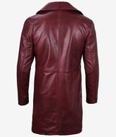 Men's Maroon Real Leather 3/4 Coat with a Button-Down Front