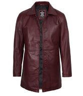 Men's Burgundy Real Leather Coat in 3/4 Length