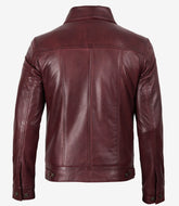 Men's Burgundy Lambskin Leather Trucker Jacket