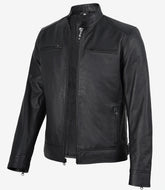 Men's Genuine Leather Biker Jacket in Matte Black