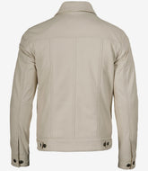 Men's Off-White Real Leather Trucker Jacket with Four Pockets