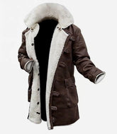 Men's Brown Real Leather Coat with Sherpa Lining