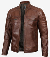 Lowridge Men’s Cognac Café Racer Leather Jacket