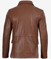 Men's Tall Cognac Leather Blazer with Two Buttons