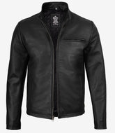 Men's Black Cowhide Leather Jacket - Biker Style