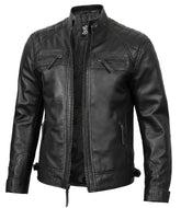Mens Genuine Leather Café Racer Midnight Moto Jacket