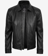 Tony Men's Black Minimal Leather Harrington Jacket