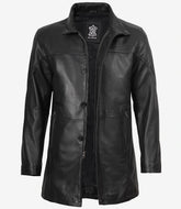 Bristol Men's Lambskin Car Coat in Deep Black Leather