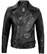 Mens Black Edition Belt-Strapped Rider Leather Jacket