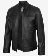 Men's Biker Style Black Leather Jacket in Lambskin