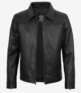 Mark Men's Black Shirt-Collar Leather Jacket