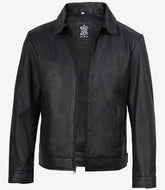 Men's Harrington Jacket Crafted in Matte Black Leather
