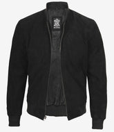 Men's Premium Black Suede Bomber Jacket