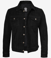 Men's Black Suede Trucker Jacket in Classic Style