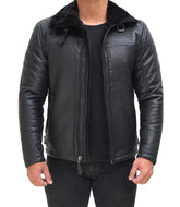 Mens Black Shearling Bomber - Winterweight Leather Edition