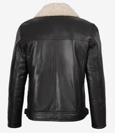 Men's Dark Brown Leather Biker Jacket with Shearling