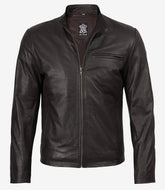 Men's Dark Brown Premium Cowhide Leather Biker Jacket