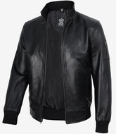 Midnight Striker Men Black Cowhide Bomber Jacket