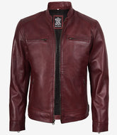 Men's Burgundy Biker Leather Jacket