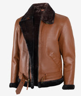 Heritage Fur Shearling Aviator Jacket Trimmed Cognac