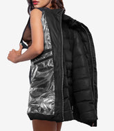 Robin Women's Black Leather Puffer Jacket with Duck Down Filling