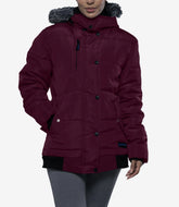 Jasmine Women's Maroon Three-Quarter Puffer Jacket with Faux Fur Hood Trim