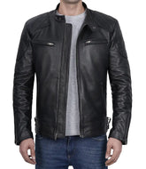 Men's Black Quilted Leather Motorcycle Jacket